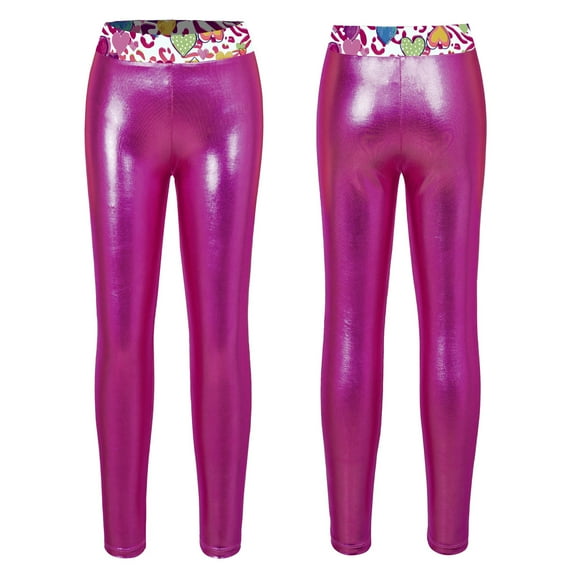iiniim Kids Girls Shiny Metallic Leggings Dance Pants Gymnastics Stretch Footless Tights Yoga Pants
