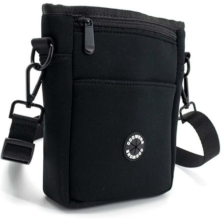 COOWONE Dog Treat Pouch Drawstring Dog Training Pouch Bag with Shoulder Strap Phone Pocket Poop Bag Dispenser | Pet Treat Training Bag for Treats  Kibbles  Pet Toys (black)