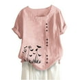 thumbnail image 2 of JUNWELL Hauts pour Femmes Liquidation Mode Été Ample Imprimé Col Rond T-Shirt Manches Courtes Blouse Décontractée, 2 of 3