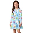 thumbnail image 2 of Xdegoge Happy Easter Dress for Kids Girls Cute Bunny Egg Basket Printed Tween Sundress Knee Length A Line Long Sleeve Spring Holiday Festival Outfit Casual School Party Wear for Teen, 2 of 7