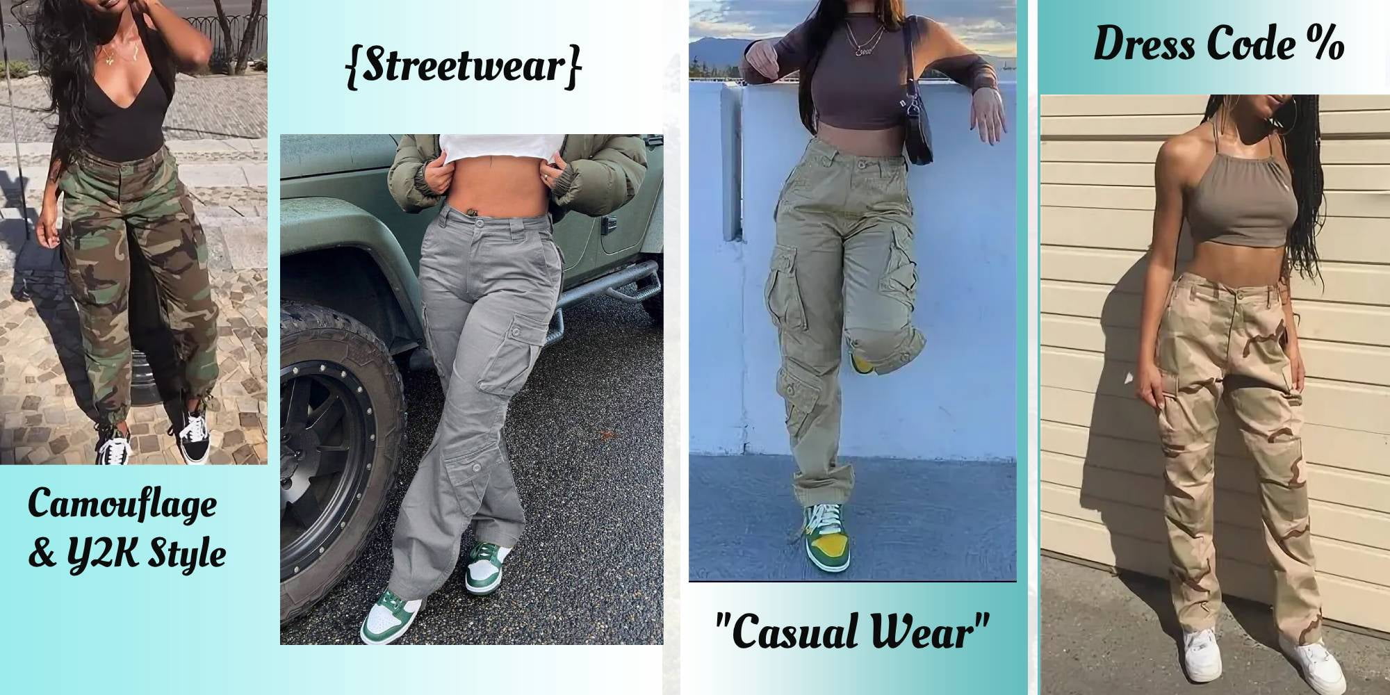 TRGPSG Women's Cargo Pants with 8 Pockets Cotton Casual Work Pants Y2k Camo Cargo Pants(No Belt),Black 14