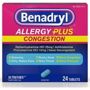Benadryl Allergy Plus Congestion Ultra Tablets 24 ea (Pack of 2)