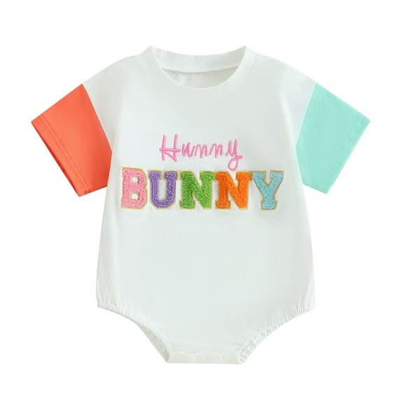 Bagilaanoe Newborn Baby Girl Boy Easter Rompers Letter Embroidery Short Sleeve Bodysuits 3M 6M 12M 18M Infant Casual One Piece Short Jumpsuit