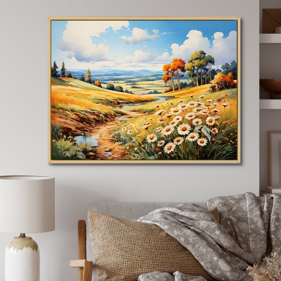 Designart "Meadow Sunflower Euphony" Meadow Floater Framed Canvas Art Print