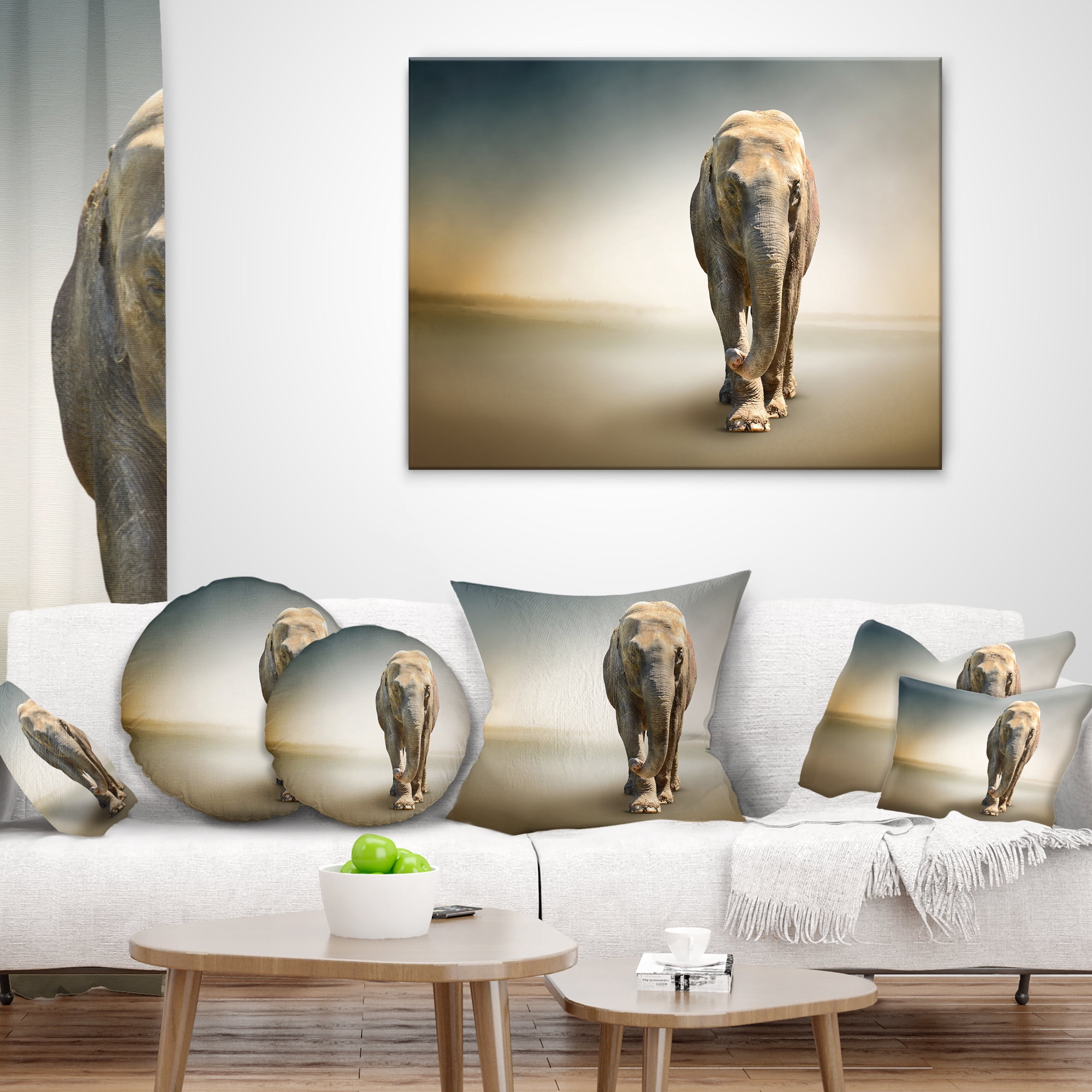 Designart Smart Elephant Walking - Animal Throw Pillow - 16x16