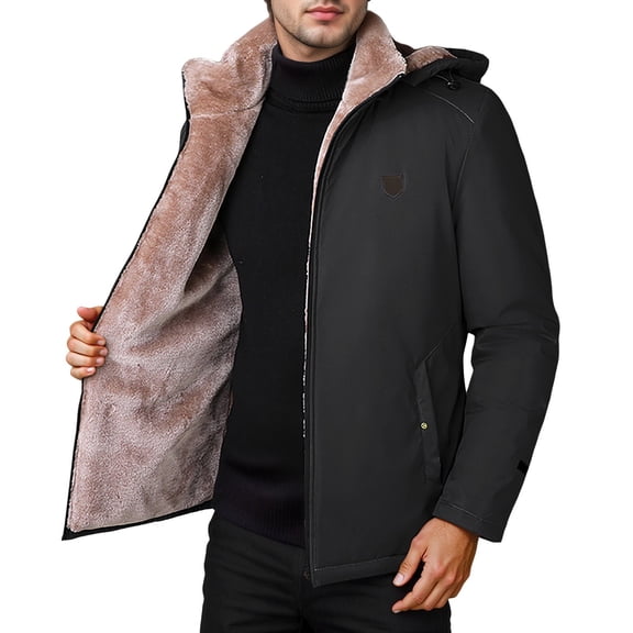 Mens Jackets with Hood Lined Plus Sizes Heavyweight Jacket Thick Warm Cozy Windproof Mens Coat