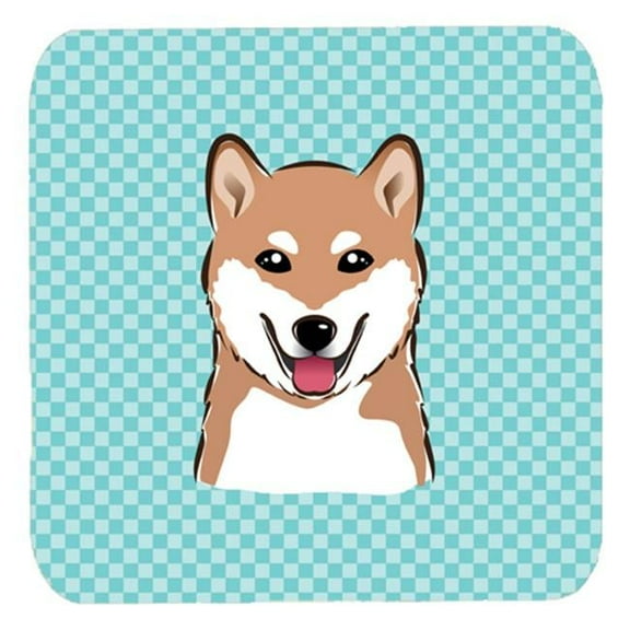 3.5 x 3.5 In. Checkerboard Blue Shiba Inu Foam Coasters, Set Of 4