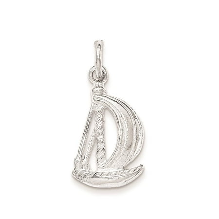 925 Sterling Silver Polished Sail Boat Open-back Textured Charm Pendant