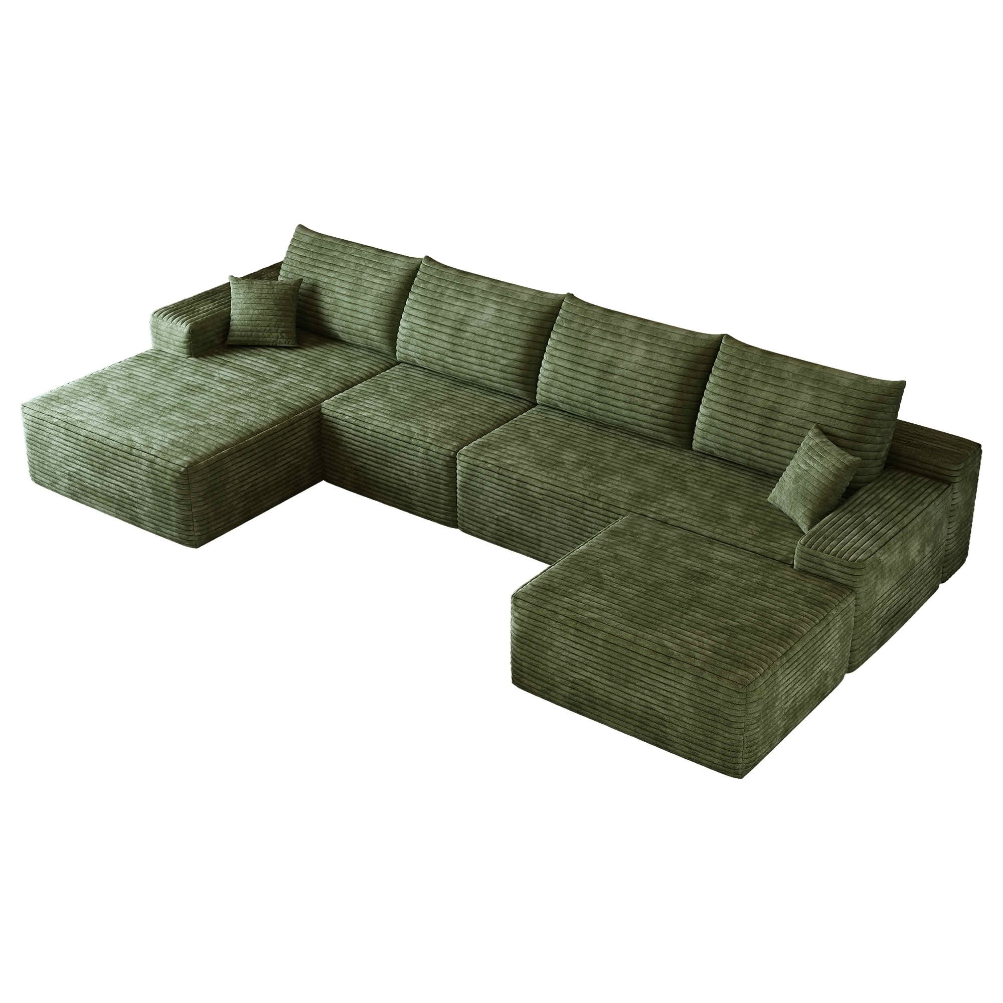 MAYEERTY 135 Inch U‑Shaped Cloud Modular Sectional Sofa with 1 Ottoman, Modern Deep‑Seat Corner Couch, Plush Corduroy Reversible Sofa, No‑Assembly for Living Room Bedroom Apartment