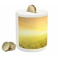thumbnail image 2 of Yellow Piggy Bank, Rice Field Farm and Sunset Countryside Agriculture Sun Rays Evening Cloudscape, Ceramic Coin Bank Money Box for Cash Saving, 3.6" X 3.2", Yellow Beige, by Ambesonne, 2 of 4