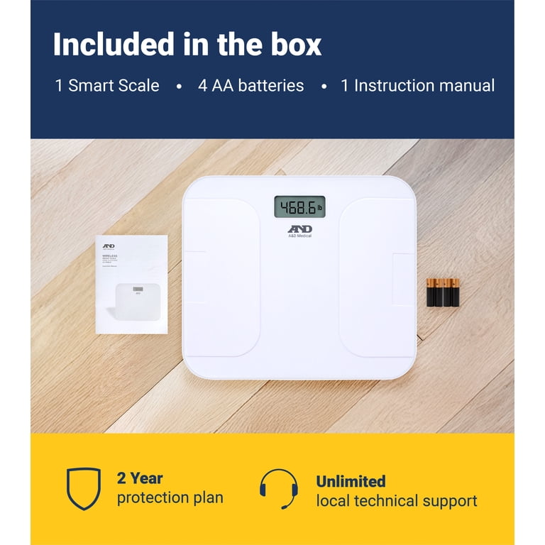 A&D Medical Premium+ Wireless Wide Base Weight Scale, Bluetooth