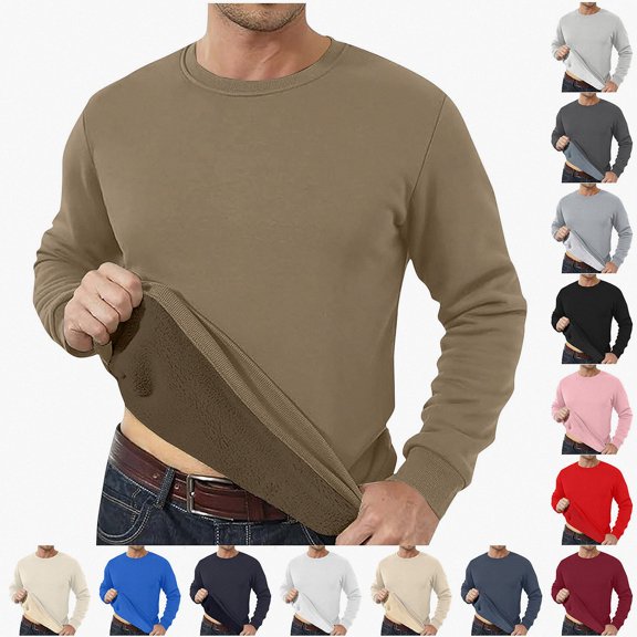 Babcutegg Mens Crewneck Sweatshirt Warm Thick Long Sleeve Fall Winter Casual Pullover Basic Top Size L