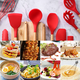 thumbnail image 5 of Los utensilios de cocina de la cocina del silicón 2 PCS fijaron, los utensilios a prueba de calor del esencial de la cocina fijaron la manija de madera, 5 of 5