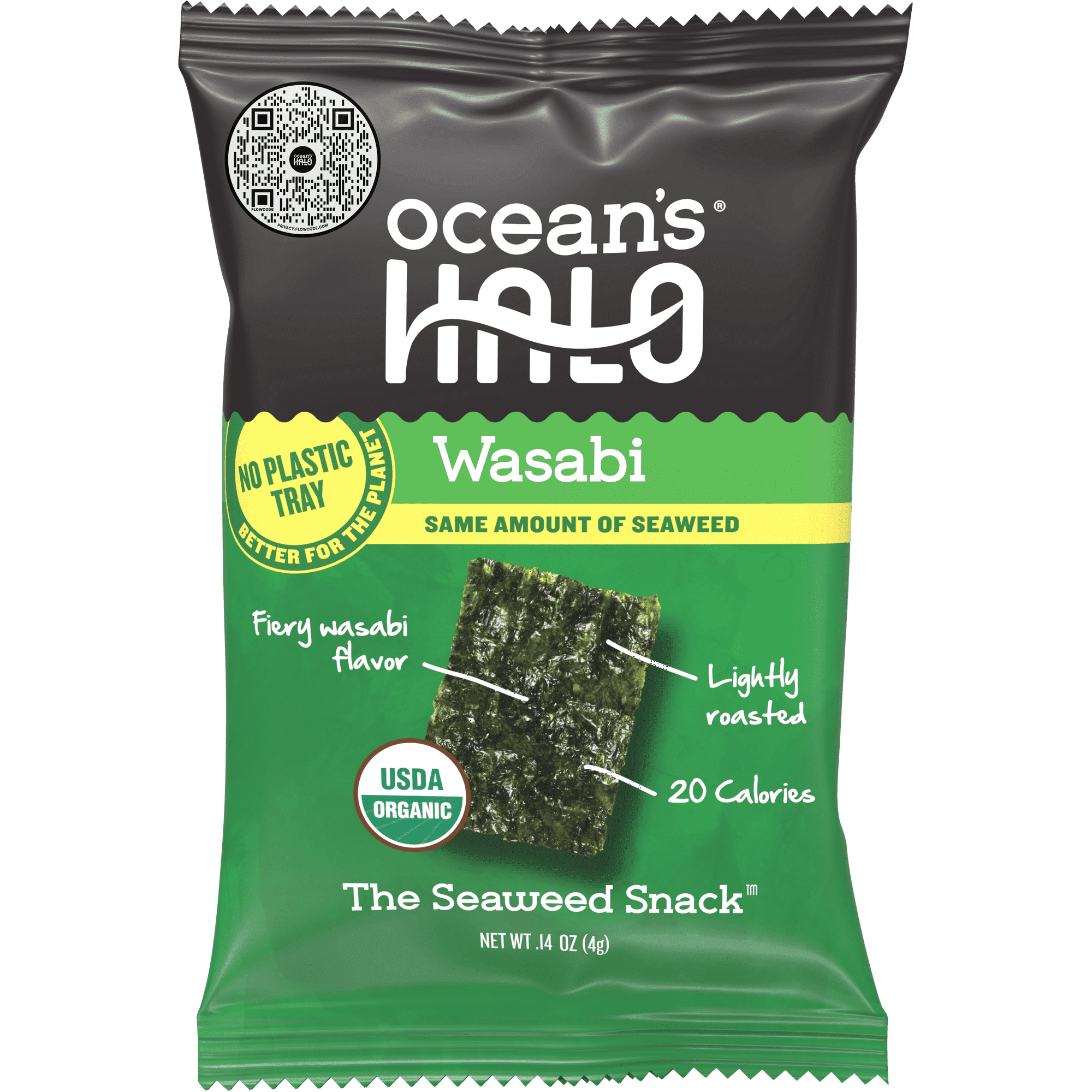 Ocean's Halo, Organic Trayless Seaweed Snack, Wasabi, Vegan, No
