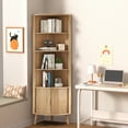 thumbnail image 4 of Bathroom Floor Corner Cabinet with Doors, Freestanding Narrow Storage Cabinets for Living Room, Kitchen, Walnut Color, 4 of 6