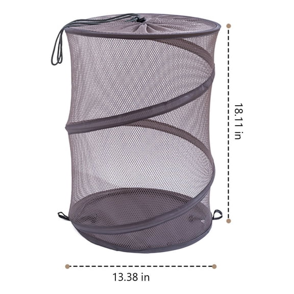 Rkxzt Storage Bag Mesh Popup Laundry Hamper Foldable Dirty Clothes Basket Polyester Gray 13.39x13.39x18.11in Portable Storage Storage