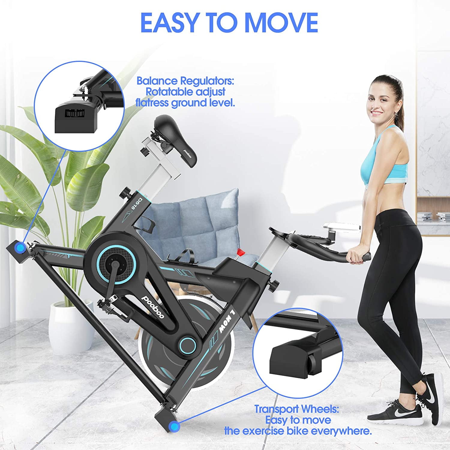 Pooboo Indoor Cycling Bike Magnetic Stationary Exercise Bikes Home Cardio Workout Bicycle Machine 350lb Flywheel Weight 40lbs