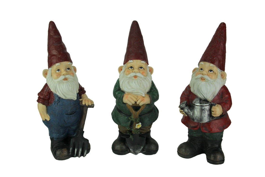 Set of 3 Hand Painted Gardening Gnome Garden Statues by TRANSPAC
