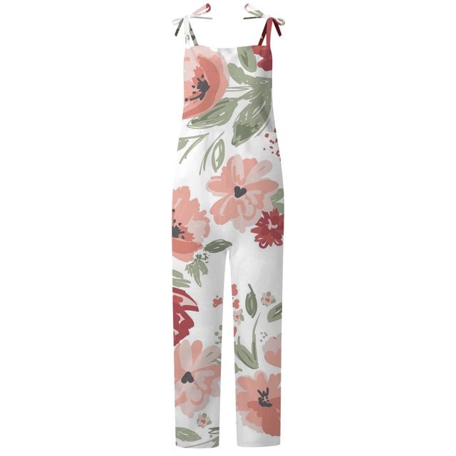 Gibobby Pantalones cortos Mono informal con estampado floral y tirantes ajustables para mujer(Rosa, M)