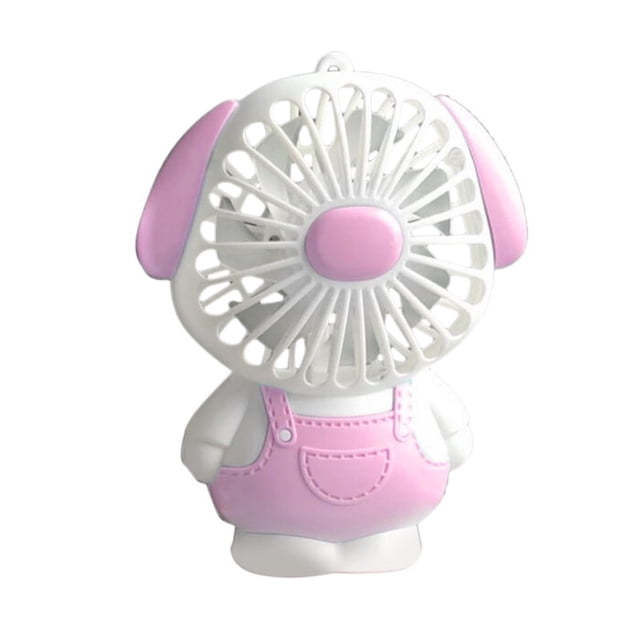 Mini ventilador de animales de dibujos animados, carga USB, 2 niveles de velocidad, parte inferior antideslizante con cordón de luz para estudiantes, regalos, patrón de perro rosa