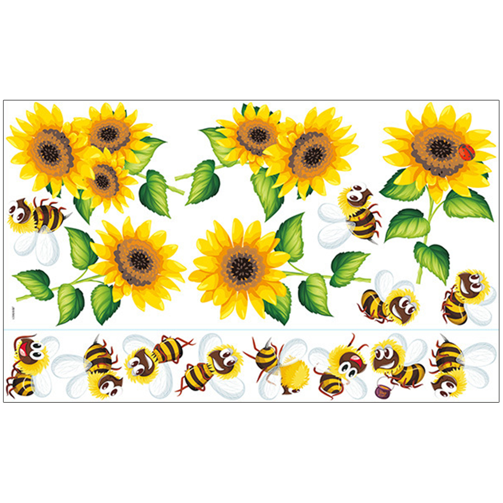 Sunflower Bees Wall Decals Window Decals Cartoon Flower and Bees