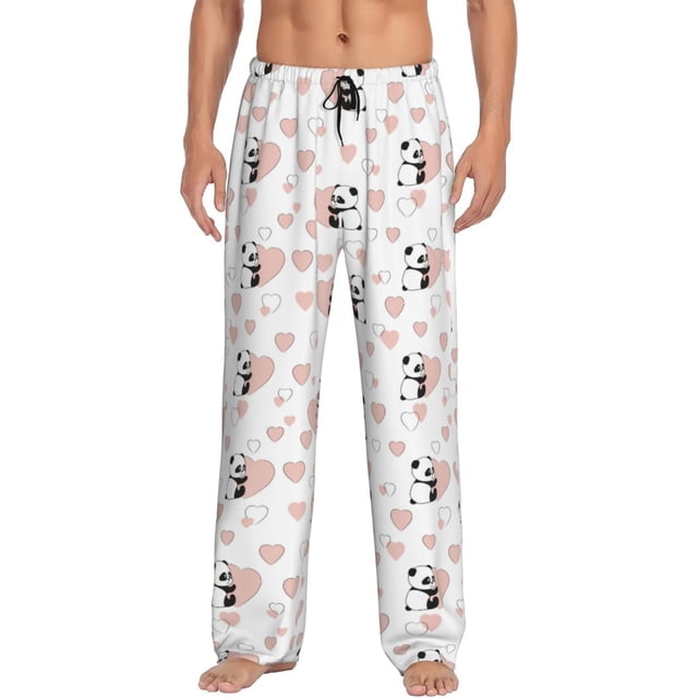 Balery Heart Panda Pantalones de pijama para hombre, pijama ultraligero, pantalón de descanso-Large