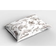 thumbnail image 2 of Jurassic Pillow Sham, Arrangement of Various Dinosaurs Illustrations Skeleton Biology Historic, Decorative Standard Size Printed Pillowcase, 26" X 20", Dark Brown, by Ambesonne, 2 of 2
