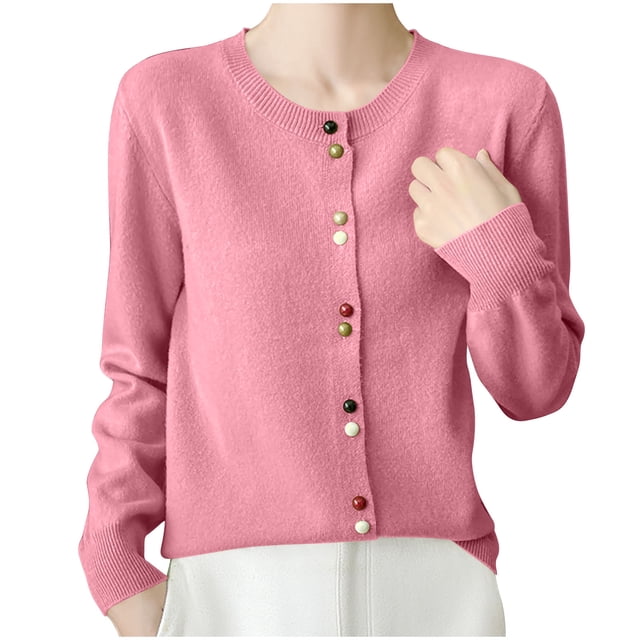 Kaemgyyd Cardigan Sweaters for Women Trendy Comfy Fall Crew Neck Button down Tops Lightweight Soft Work Office Sweater