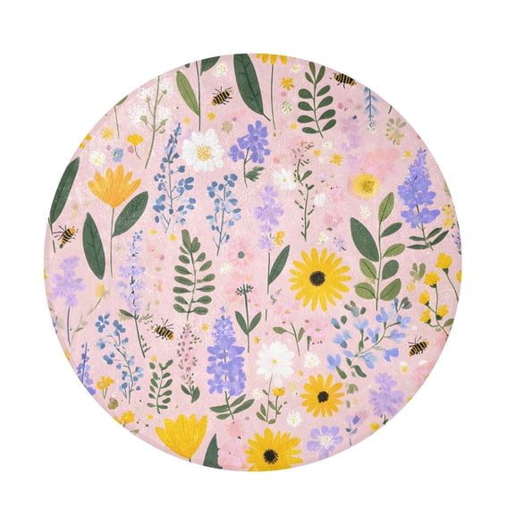 BZSMCE Diverse Flowers Round Fluffy Area Rug 32.2in Non-Slip Circular Shaggy Rug