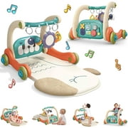 Fisca 3 in 1 Baby Gym Play Mat, Baby Activity Play Mat with Play Piano, Baby Play Gym with 5 Learning Sensory, Baby Learning Walkers & Tummy Time Mat for for 0-24 Months Infant