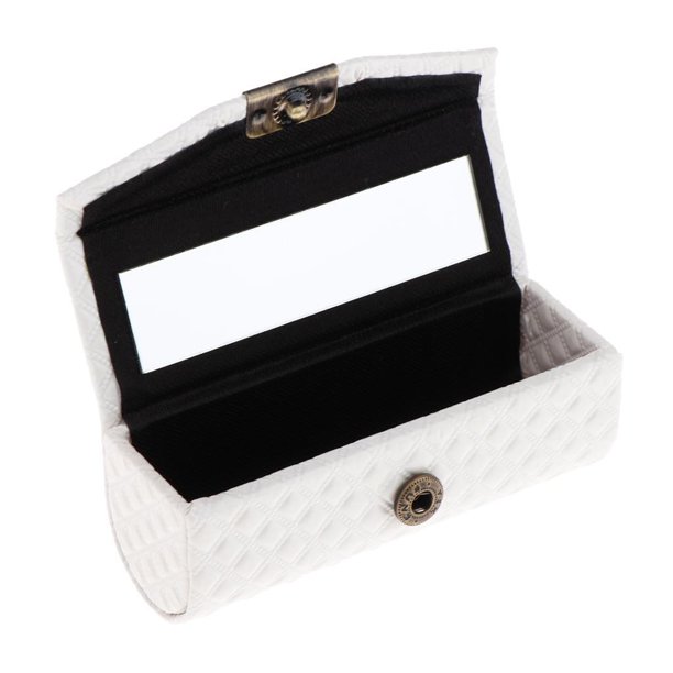 Bewildely Caja de almacenamiento con soporte para estuche de lápiz labial individual de cuero PU con espejo para monedero amarillo Almacenamiento y organización del hogar Blanco