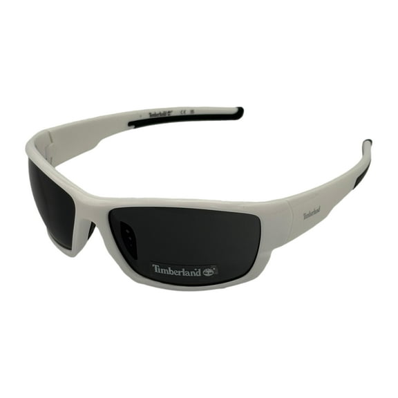 Timberland Mens White Rectangle Wrap Plastic Sunglass, Smoke Lens TB7171 21A