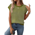 thumbnail image 2 of Cap Sleeve Casual Striped Color Block Sweater Green L, 2 of 9