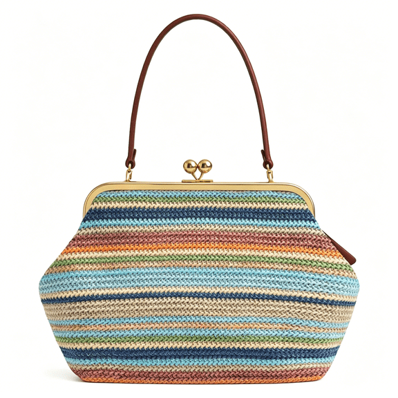 GASTROPOD Kiss-Lock Bag for Women Kiss Lock Purses and Handbag Large Straw Beach Shoulder Bag Summer Straw Tote Messenger Clutch Bags