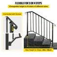 thumbnail image 4 of VEVORbrand Handrail for Stairs Fits 3 or 4 Steps Outdoor Handrail Rail Height adjustable Wrought Iron Handrail, Matte Black, 4 of 10