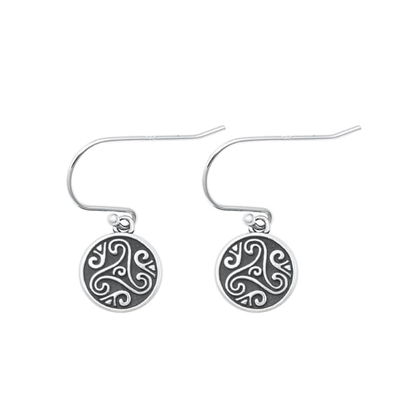 Sterling Silver Oxidized Celtic Triskelion Drop Hook Earrings .925 New Jewelry Female Unisex