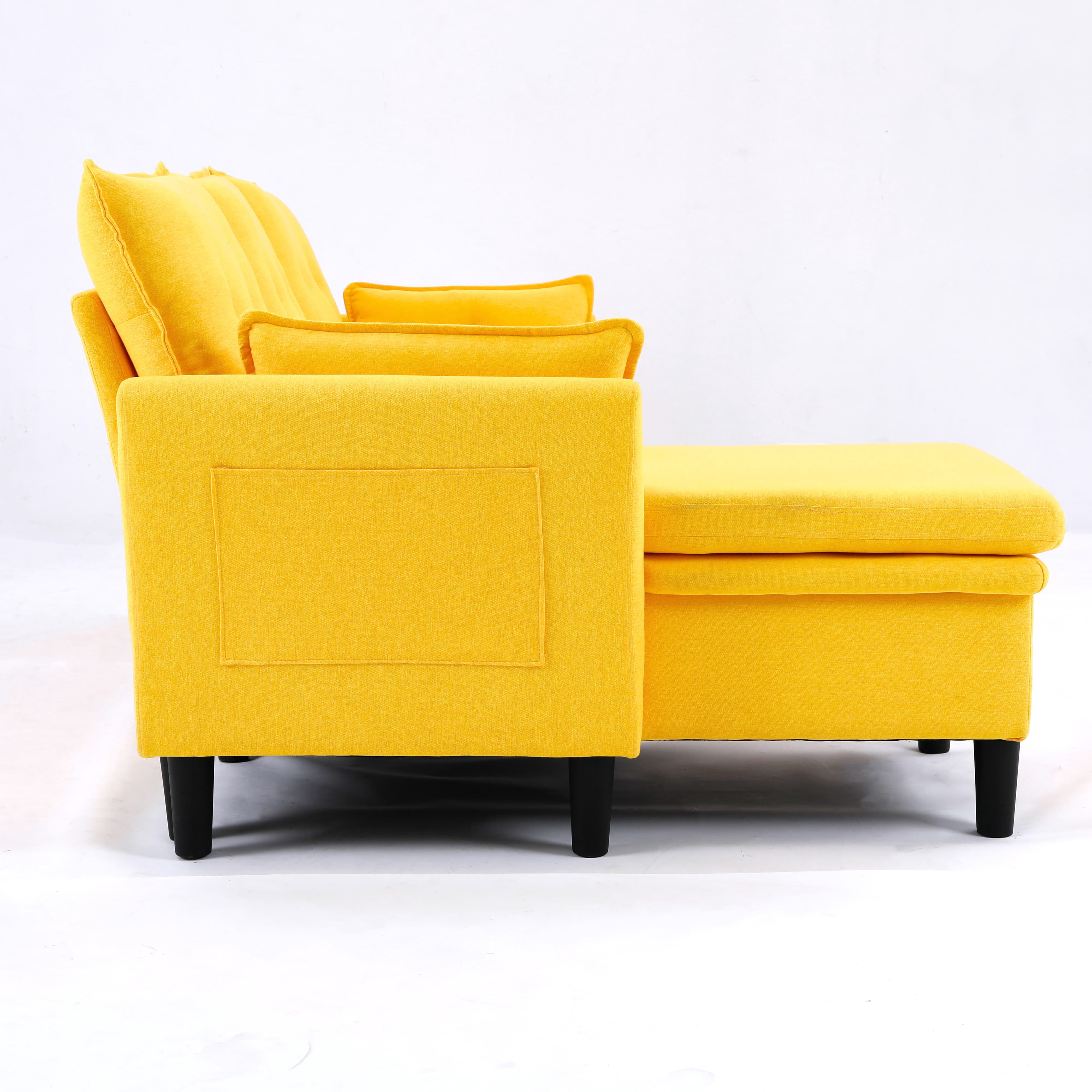MAYEERTY L-Shaped Reversible Chaise Sectional Sofa Linen Sofa Bed with Storage, for Apartment, Yellow