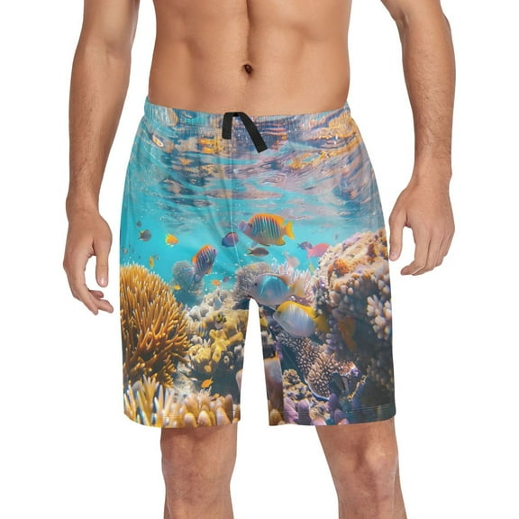 joogoo Mens Swim Trunks Fishes in Sea Beach Shorts Drawstring Elastic Waist Swimwear Bathing Suits M