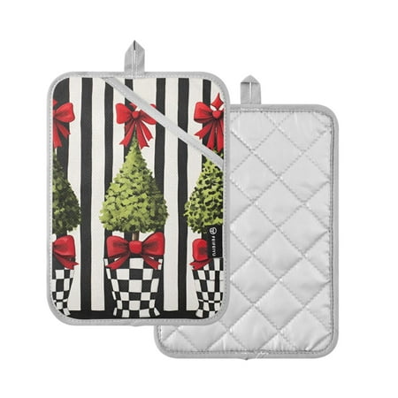 

Yayeee Pot Holders for Kitchen Heat Resistant with Pocket Set of 2 7x9.8 Black Striped Trees