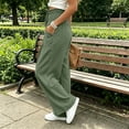 thumbnail image 6 of VBVC Women's Cotton Linen Smocked Waist Pants , Drawstring Wide Leg Boho Trousers For Women , Ladies' Casual Summer Beach Pants with Pockets, Army Green , S-2XL, 6 of 8