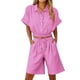 thumbnail image 1 of Vestidos Casuales Para Mujer, Blusas De Mujer De Moda Conjunto de blusa y pantalones cortos de lino para mujer, con solapa, manga corta y botones sueltos, para verano, 1 of 7