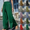 thumbnail image 2 of Plebaso Wide Leg Pants for Women Solid Color Elastic Waist Button Decoration Trousers Ladies Casual Loose Pants, 2 of 6