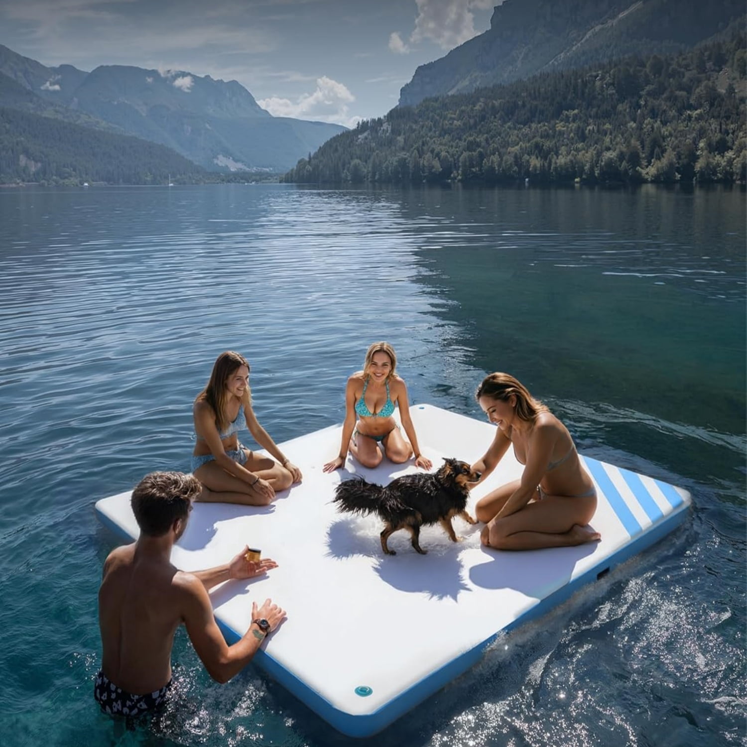 Garvee Inflatable Floating Dock 8 ft x 6 ft, 5.9" Thickness None-Slip PVC Surface, Blue & White