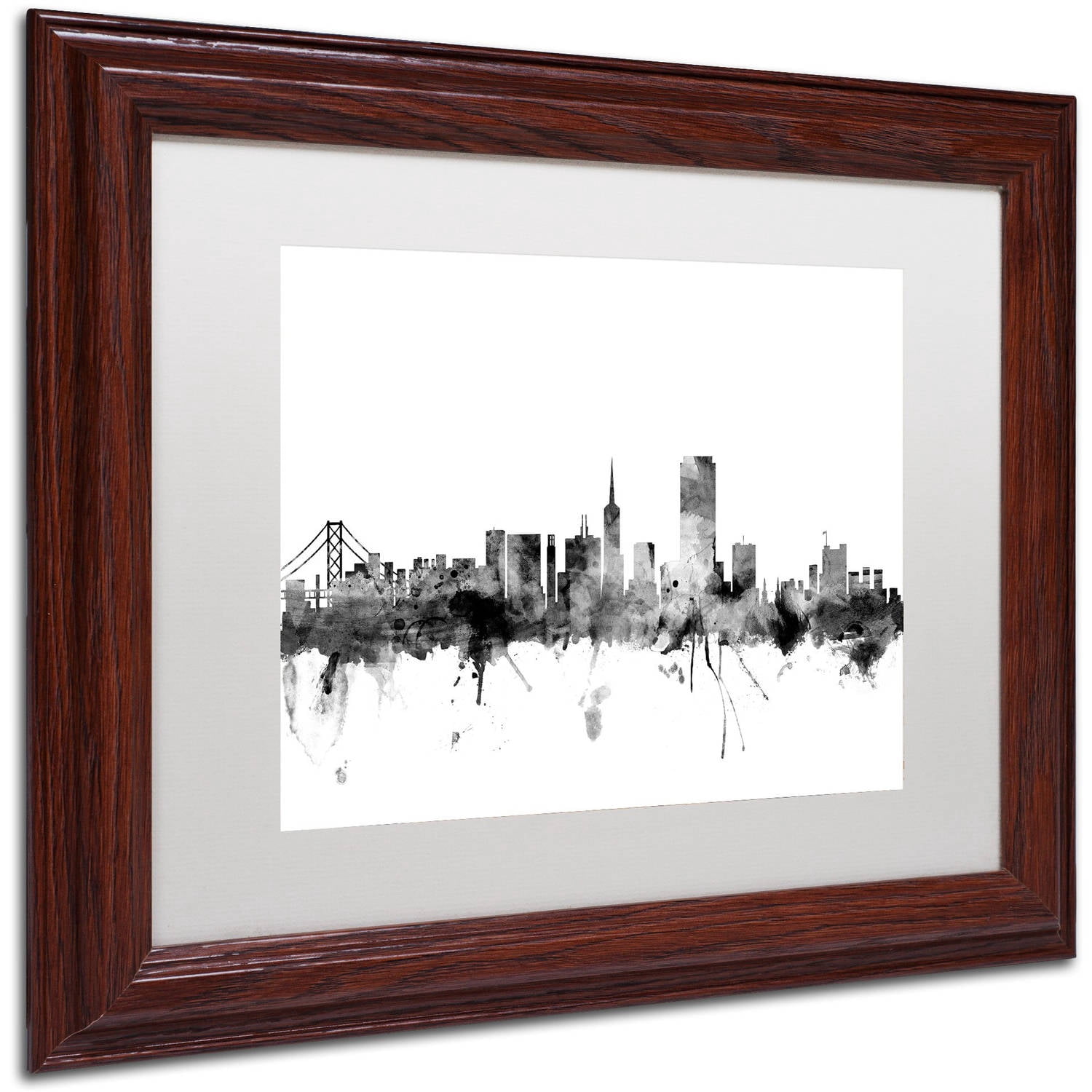 Trademark Fine Art "San Francisco City Skyline B&W" Canvas Art by Michael Tompsett, White Matte, Wood Frame