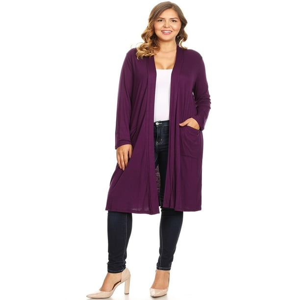 Women's Casual Plus Size Long Body Duster Cardigan with Pockets Made in ...