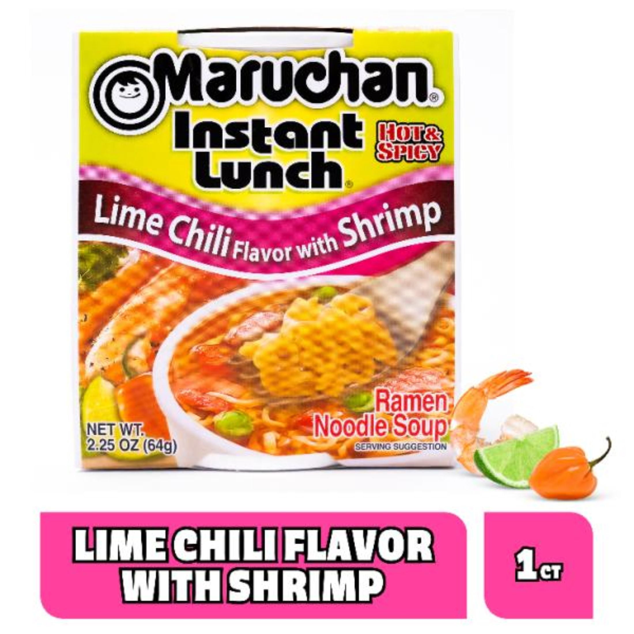 Maruchan Instant Lunch Ramen Noodles, Lime Chili Flavor with Shrimp, 2.25 oz Cup