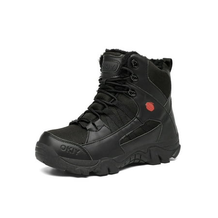 

Eloshman Men Combat Boots Lace Up Hiking Shoes Plush Lining Outdoor Boot Camping Comfortable Warm Winter Shoe Lightweight Booties Black 9