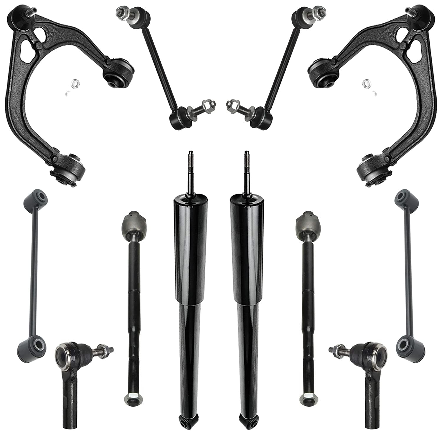 Detroit Axle - 14pc Front End Suspension Kit for Chrysler 300 Dodge Magnum Charger, Struts & Coil Spring Upper Control Arms w/Ball Joint Tie Rods Front Rear Sway Bars Rear Shock Absorbers Replacement
