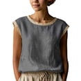 thumbnail image 3 of Women's Cotton Linen Sleeveless Shirt Lace Patchwork Casual Top, 3 of 9