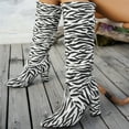thumbnail image 6 of Miluxas Women Block Mid Heel Over Knee Boots Pointed Toe Knee High Boots Leather Zebra Pattern Mid Chunky Heel Comfy Winter Warm Fashion Dress Heeled Boots White 9.5(43), 6 of 8